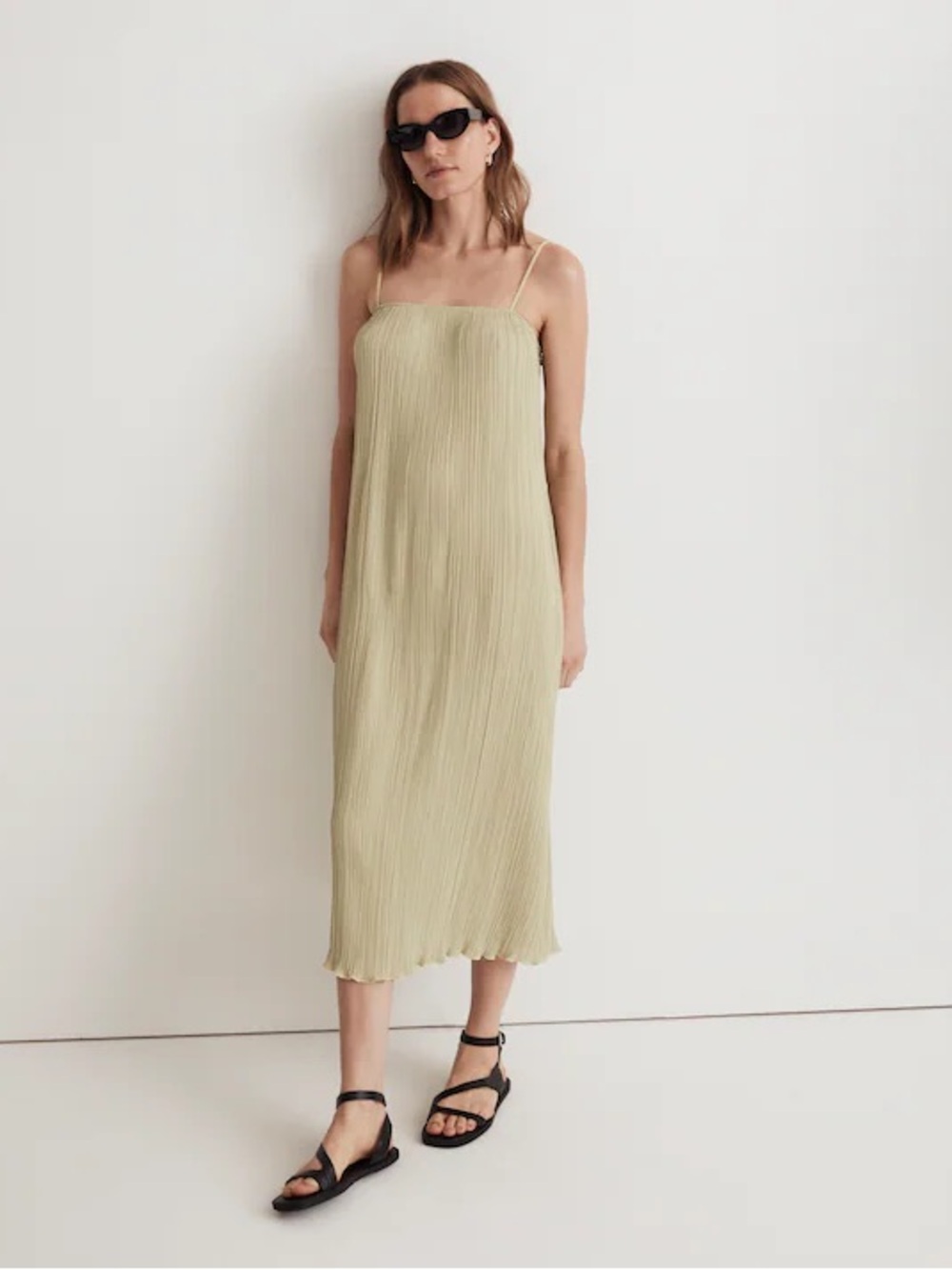 Madewell Dress Midi Spaghetti strap Olive Women’s size 10